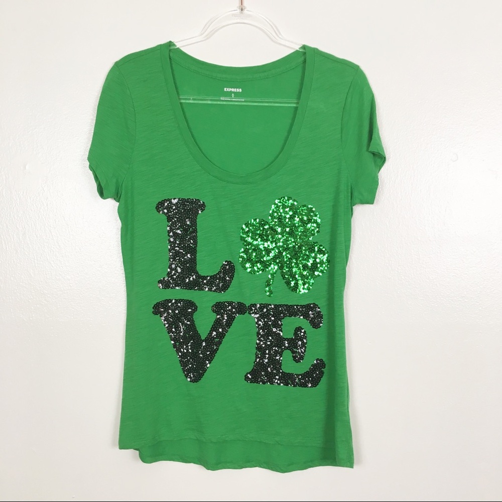 EXPRESS | Sequined LOVE Four Leaf Clover Tee